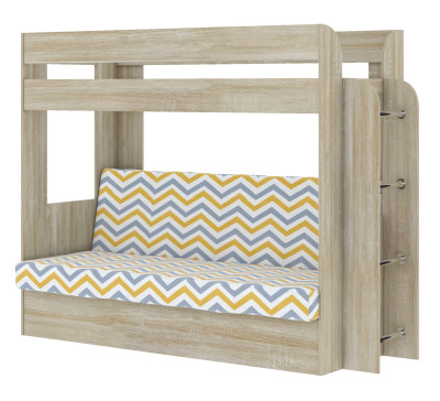 Кровать детская двухъярусная Карамель 75 Дуб Сонома (RIKKO YELLOW) желтые зигзаги
