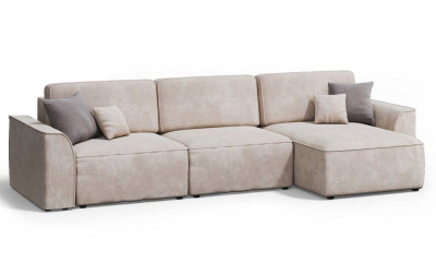 Угловой диван бежевый Поло плюс макси с подлокотниками велюр Бренди лайт 03