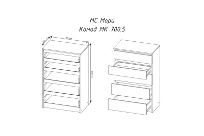 Комод МОРИ МК700.5 Графит МП 5 ящиков