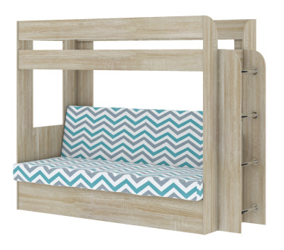 Кровать детская двухъярусная Карамель 75 Дуб Сонома (WILLY MINT) бирюзовые зигзаги