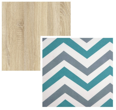 Кровать детская двухъярусная Карамель 75 Дуб Сонома (WILLY MINT) бирюзовые зигзаги