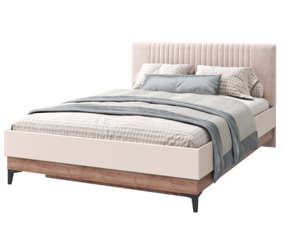 Кровать Тоскана Люкс с подъемным механизмом, 1600*2000 мм, дуб табачный/бисквит/ткань Модус 02