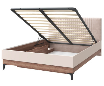 Кровать Тоскана Люкс с подъемным механизмом, 1600*2000 мм, дуб табачный/бисквит/ткань Модус 02