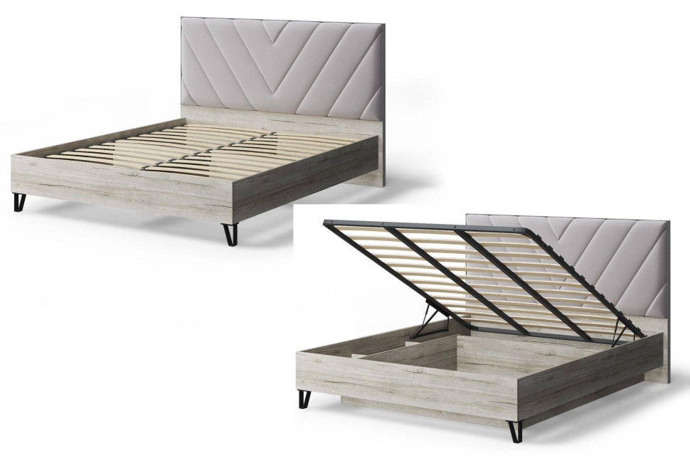 Кровать Аделия с мягким изголовьем, 1600*2000 мм, серо-бежевый