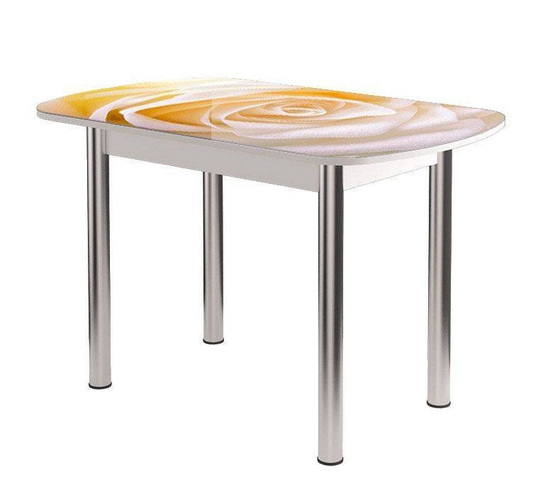 Стол Бостон-2 ф/п Чайная роза, 1100*700 мм, белый/хром брифинг