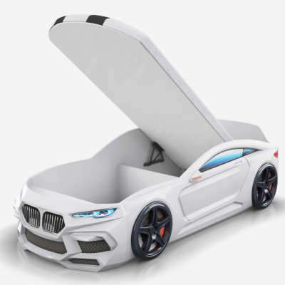 Кровать-машина Romeo-М с матрасом и ящиком для белья, белая