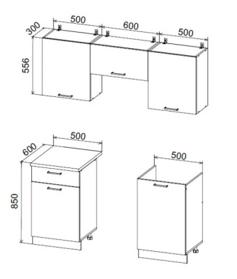 Кухонный гарнитур Дуся-2 Белый/Белый бриллиант/Дуб бунратти 1,6м