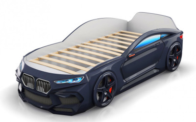 Кровать-машина Romeo с матрасом и подсветкой фар черная