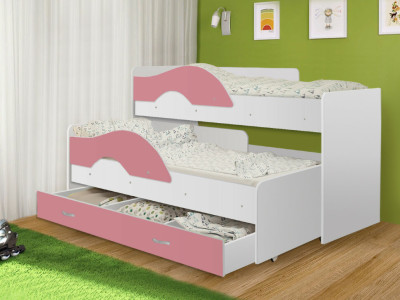 Кровать Матрешка (Радуга) 1,6 м. белый + розовый