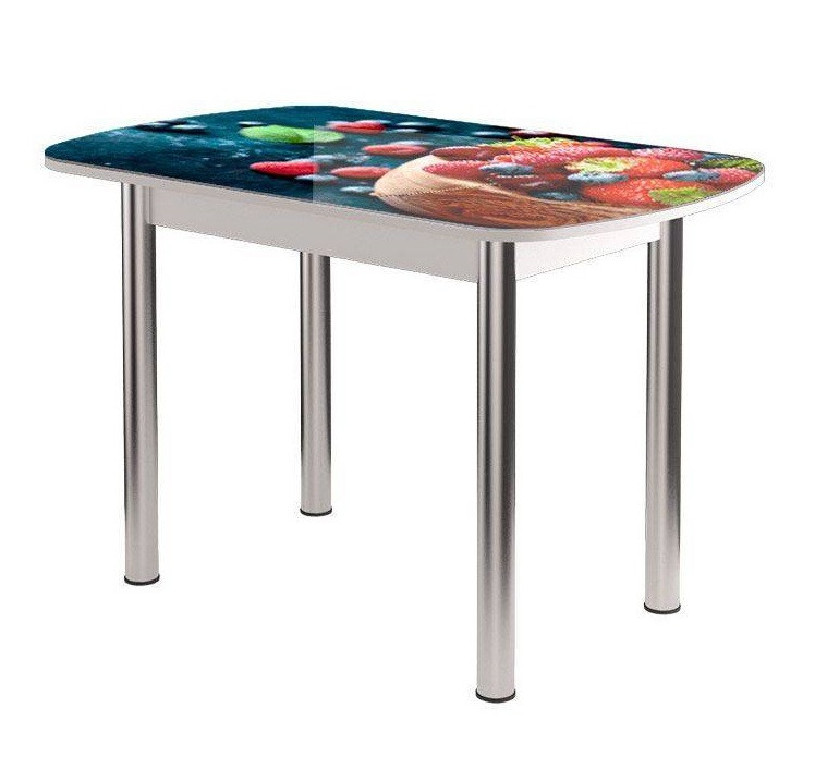 Стол Бостон-2 ф/п Ягоды, 1100*700 мм, белый/хром брифинг