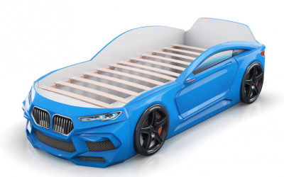 Кровать-машина Romeo с матрасом и подсветкой фар голубая