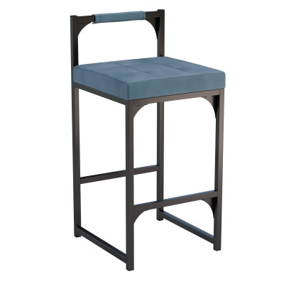 Стул барный синий Кантри велюр киото скай
