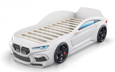 Кровать-машина Romeo с матрасом и подсветкой фар белая