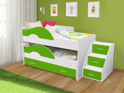 Кровать Матрешка белый + зеленый