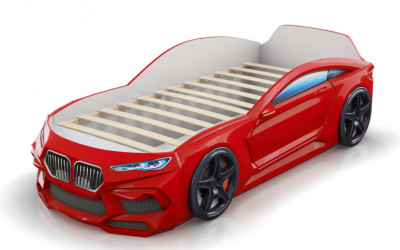 Кровать-машина Romeo с матрасом и подсветкой фар красная