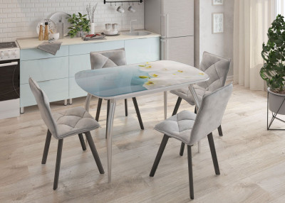 Стол овальный Бостон-2 Белая орхидея, 1100*700 мм, хром триумф