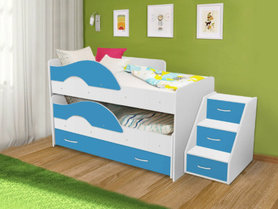 Кровать Матрешка белый + голубой