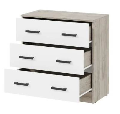 Комод РОНДА КМ-02 с 3-мя ящиками дуб крафт серый/белый