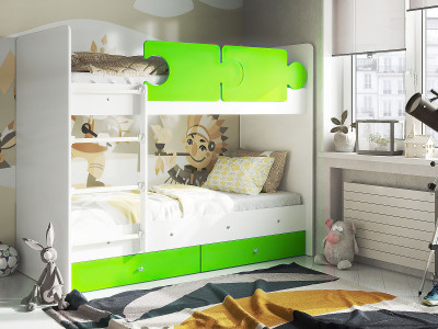 Кровать двухъярусная Тетрис, Белый / Лайм