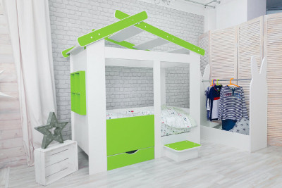 Кровать Теремок, белый-лайм