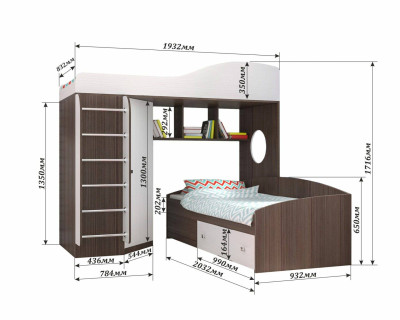 Уголок школьника Кадет-2 с металлической лестницей Бодего + белое дерево