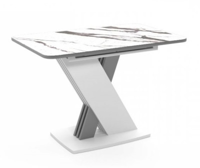 Стол Неаполь В1 раздвижной (1100/1500мм) мрамор белый/белый, металлик