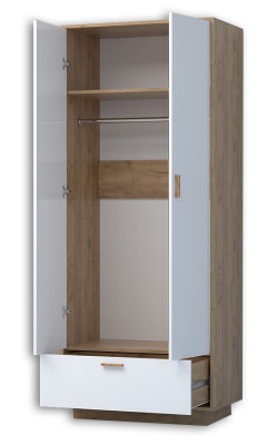 Шкаф Эго ШК-1 800 мм дуб крафт золотой/белый глянец на цоколе