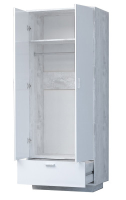 Шкаф Эго ШК-1 800 мм бетон светлый/белый глянец на цоколе