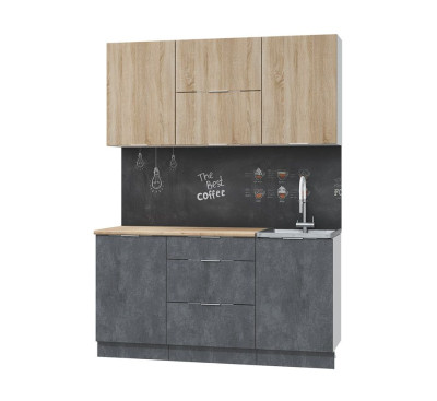 Кухонный гарнитур Асти-дуб сонома 1600 белый/дуб сонома/бетон темный/ПФ дуб бунратти (б/с 500)