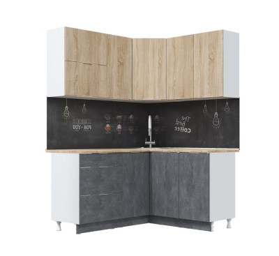 Кухонный гарнитур Асти-дуб сонома угловой 1400*1600 белый/ дуб сонома/бетон темный/ПФ дуб бунратти (б/с 800)