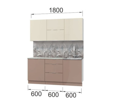 Кухонный гарнитур Асти-латте 1800 белый/ваниль глянец/кофе с молоком/ПФ королевский опал (б/с 600)