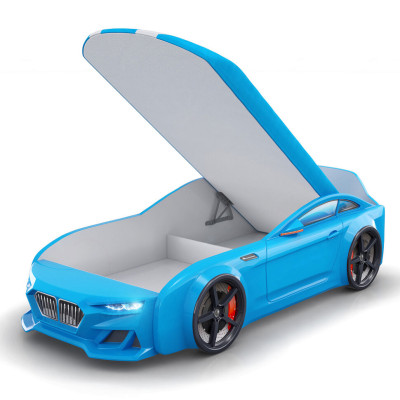 Кровать-машинка с подъемным механизмом и матрасом Dynamic-М Голубой