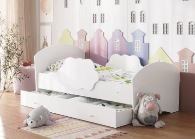 Детская кровать Тучка, белый (с ящиком)