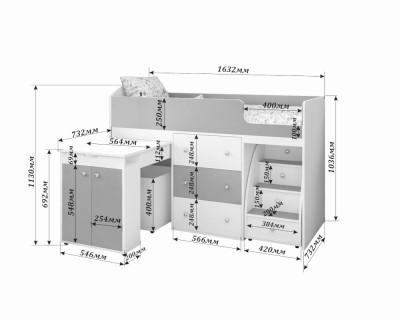 Кровать-чердак Малыш, Венге / Белое дерево
