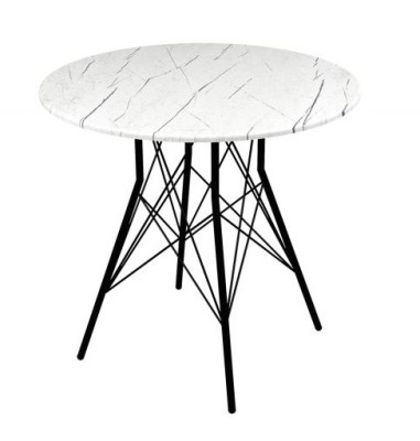 Стол КАСКАД D900, МДФ Мрамор белый/пленка ПВХ, металл черный глянец (Z800)