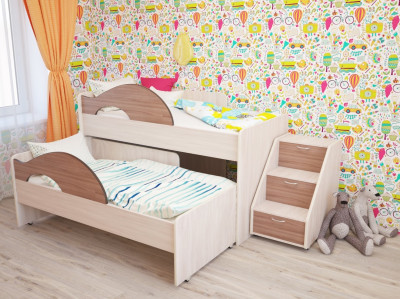 Кровать детская с ящиком Матрешка Ясень Шимо