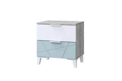 Тумба прикроватная Лагуна, дуб серый/серо-голубой, белый снег софт