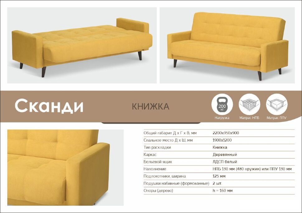 Диван Сканди NEW (независимый пружинный блок) 1,2
