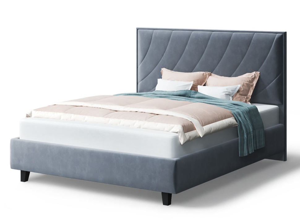 Кровать СОФИЯ велюр Бренди лайт 28 серый (на опорах, б/основания, б/матраса)