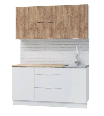 Кухонный гарнитур Асти-вайт 1600 белый/лиственница охотская/ белый глянец/ ПФ дуб бунратти (б/с 500)