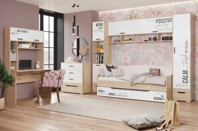 Подростковая ДЖУНИОР №1 дуб сонома/белый с фотопечатью