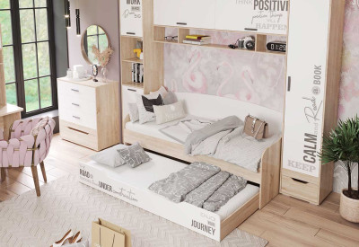 Подростковая ДЖУНИОР №1 дуб сонома/белый с фотопечатью