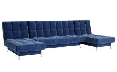 Диван Финка-2 п-образный без подлокотников велюр синий