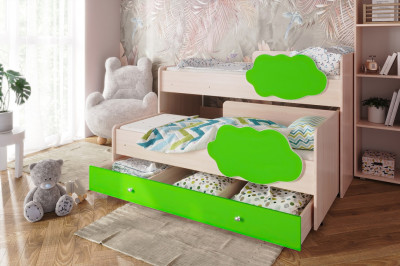 Кровать выкатная Соник, лайм с бортиками