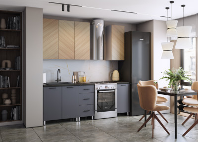 Кухня Тринити 1,6 м, белый/шпон орех светлый/темный пепел/каспий черное золото №73