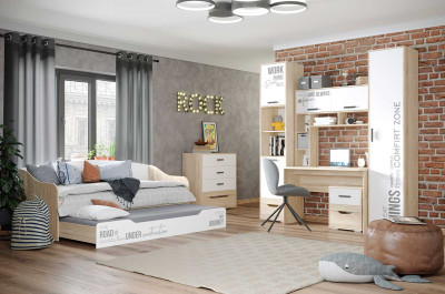 Подростковая ДЖУНИОР №2 дуб сонома/белый с фотопечатью