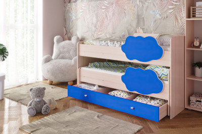 Кровать выкатная Соник, синий с бортиками