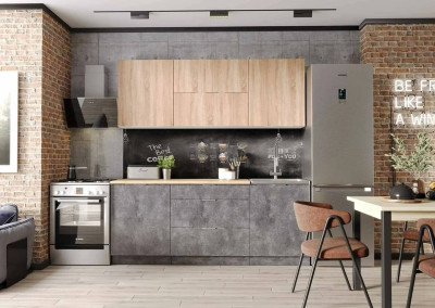 Кухонный гарнитур Асти-дуб сонома 2000 белый/дуб сонома/бетон темный/ПФ дуб бунратти (б/с 600)