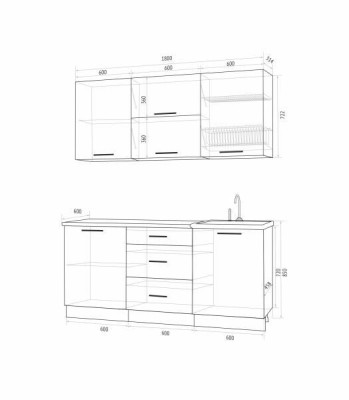 Кухонный гарнитур Флоренс ГРИН 1800м МДФ белый глянец/зеленый суперматовый ПФ №182 (б/сушки 600)