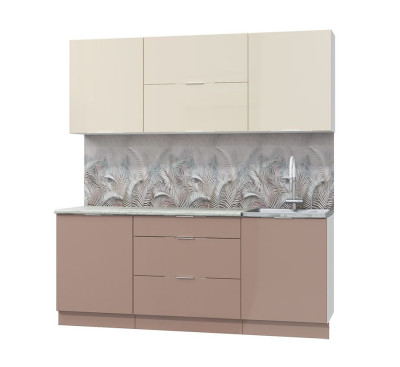 Кухонный гарнитур Асти-латте 2000 белый/ваниль глянец/кофе с молоком/ПФ королевский опал (б/с 600)